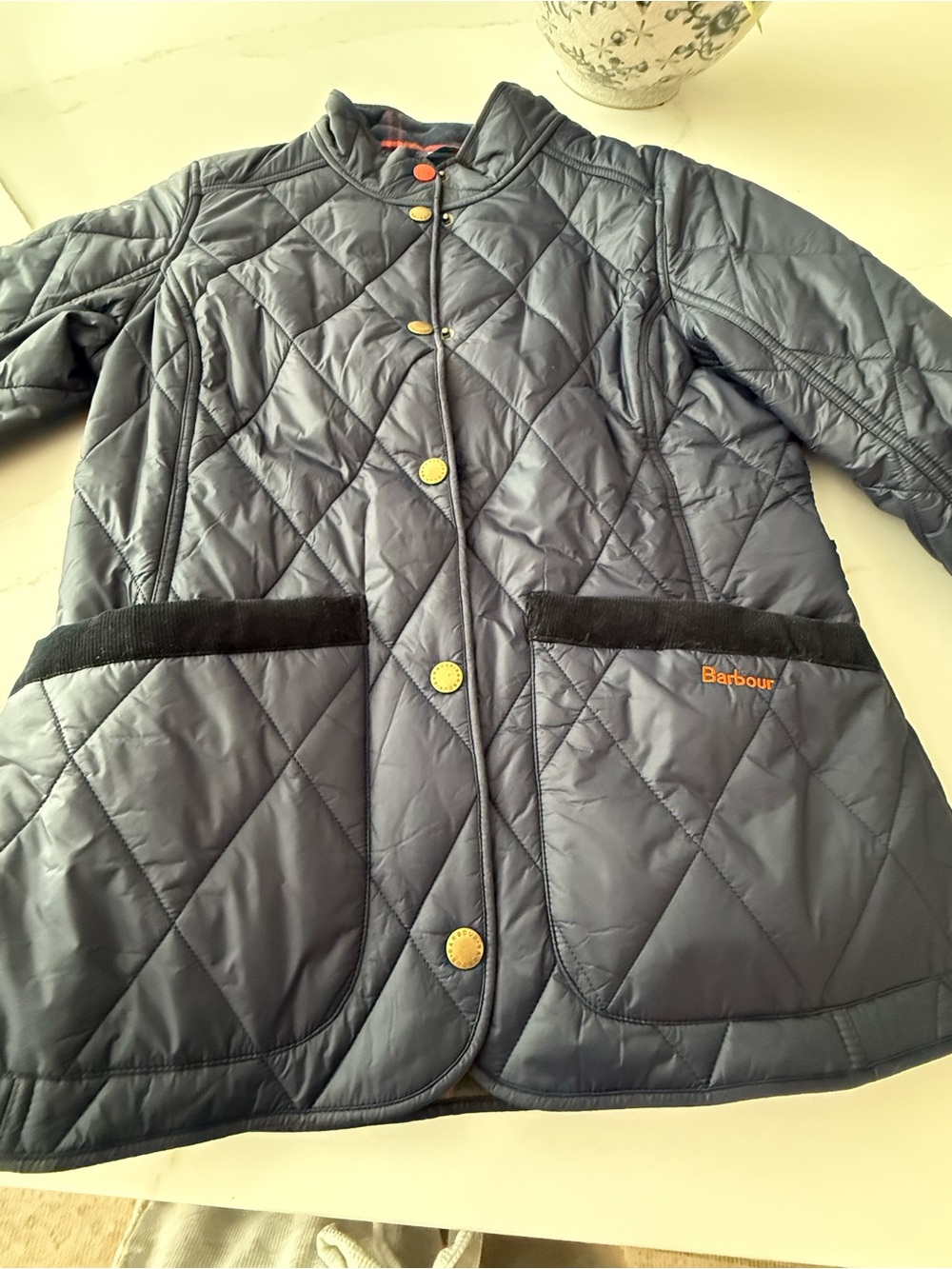 This Barbour × Orvis Hubbard quilted jacket navy w/classic plaid NWOT SZ 8 - Picture 10 of 10